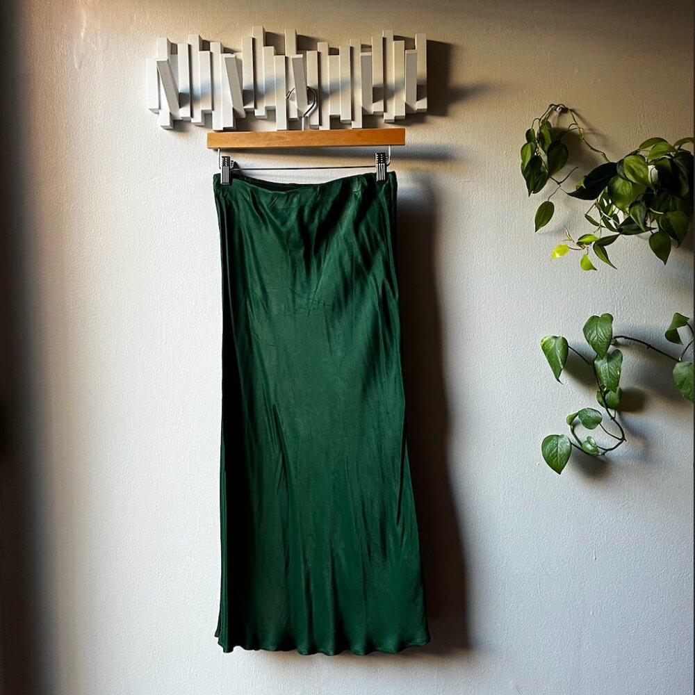 Anthropologie The Tilda Slip Midi Skirt in "Forest Green" (Size: XS)